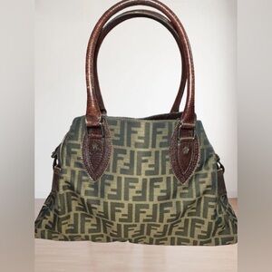 Vintage Fendi Tan and Brown Monogram Classic Shoulder/ Tote Bag Authentic